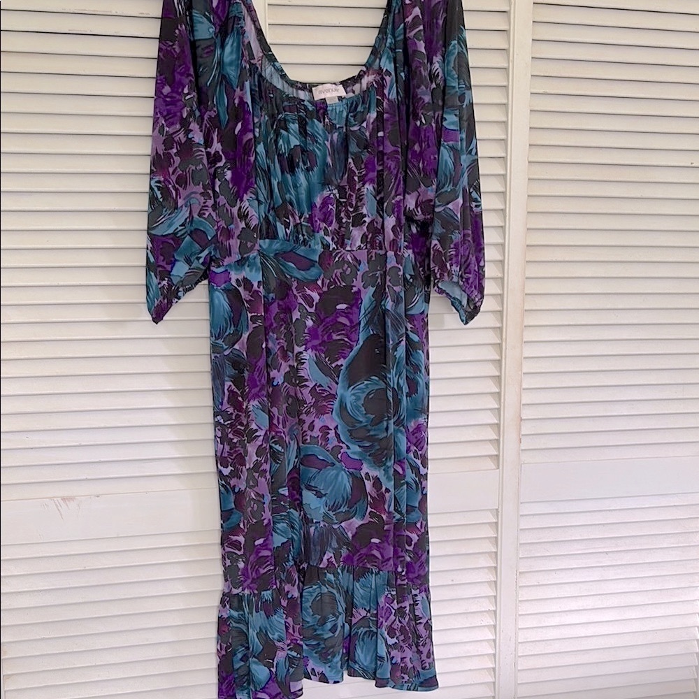 Plus size Avenue Blue and Purple Sheath Dress with 3/4 Dolman Sleeves